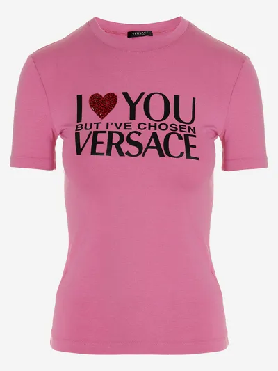 Versace Brand-print Slim-fit Stretch-jersey T-shirt In Pink