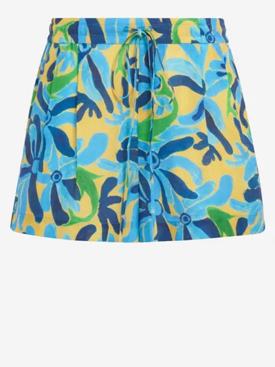 Marni Printed Linen-blend Shorts In Powder Blue