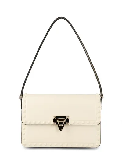 Valentino Garavani Rockstud 23 Foldover Top Shoulder Bag In White