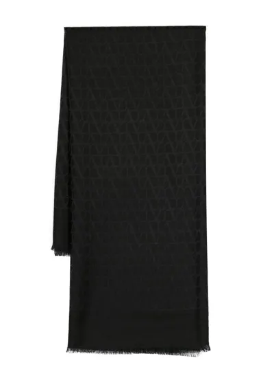 Valentino Toile Iconographe Frayed-edge Scarf In Black