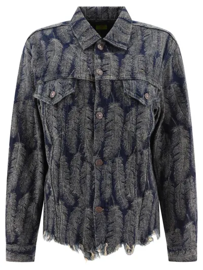 Kapital Feather-jacquard Denim Jacket In Blue