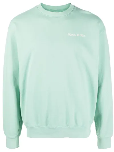 Sporty And Rich Logo-print Cotton Sweatshirt In Light Green