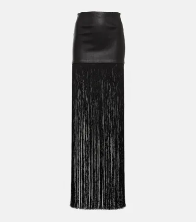 Stouls Shanghai Fringed Leather Maxi Skirt In Black