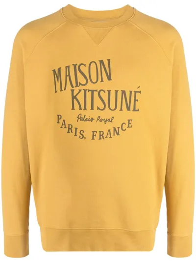 Maison Kitsuné Logo-print Crew-neck Sweatshirt In Yellow