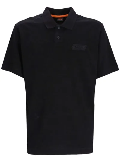 Hugo Boss Logo-patch Cotton Polo Shirt In Black