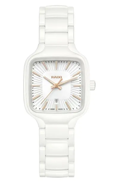 Rado Women's Swiss True Square White High-tech Ceramic Bracelet Watch 29mm