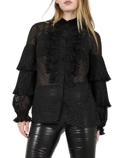 Maria Grazia Severi Polka Dot Ruffled Shirt In Black