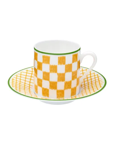 Pre-owned Herms A Walk In The Garden Coffee Cup & Saucer In Yellow Pattern