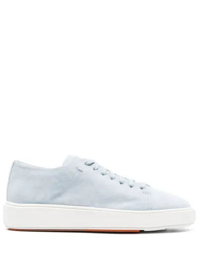 Santoni Logo-debossed Leather Sneakers In Blue