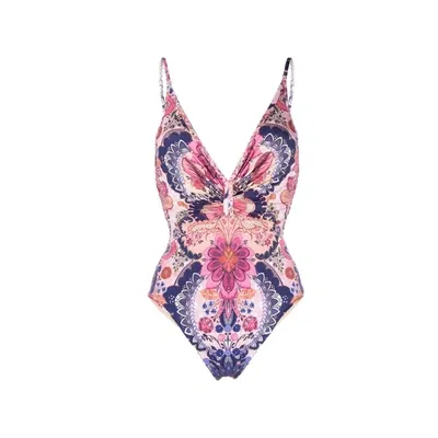 Zimmermann Floral V-neck Swimsuit In Nbqf Navy Baroque Floral