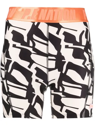 P.e Nation Rockland Abstract-print Cycling Shorts In Black