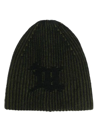 Misbhv Monogram-jacquard Ribbed-knit Beanie In Green