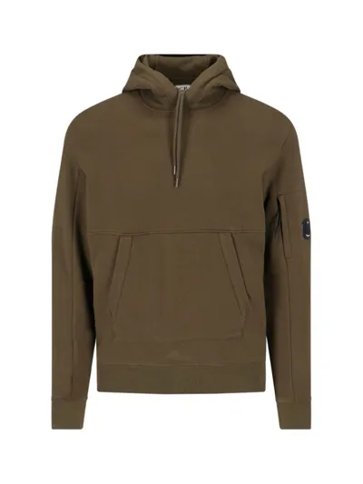 C.p. Company Lens Detailed Drawstring Hoodie In Green