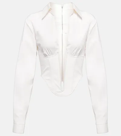 Dion Lee Cotton Blend Poplin Corset Crop Shirt In Ivory