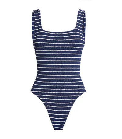 Hunza G Square Neck Swim One Piece In Navy/white