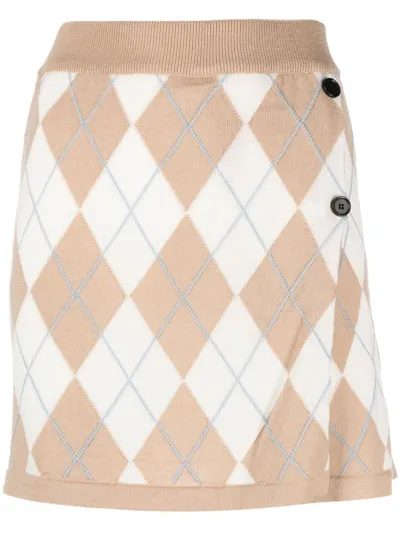 Msgm Argyle-check Virgin Wool Miniskirt In Neutrals