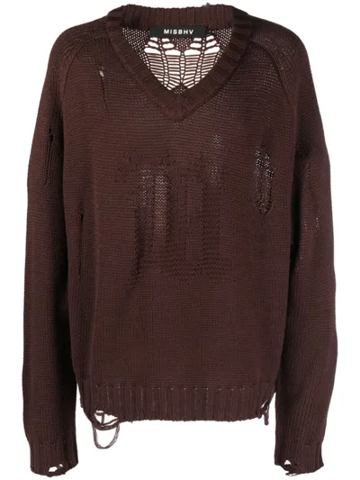 Misbhv Distressed-effect Wool-blend Jumper In Brown