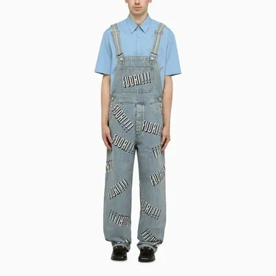 Gucci Fuori Slogan Denim Overalls In Blue