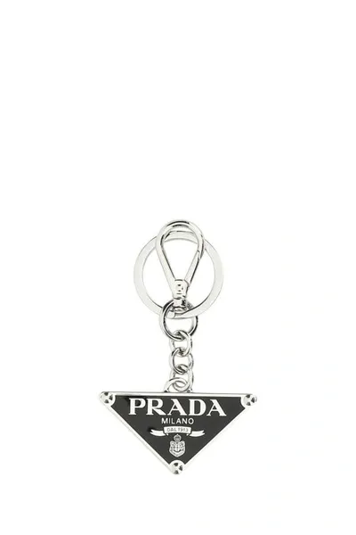 Prada Metal Keychain In Black