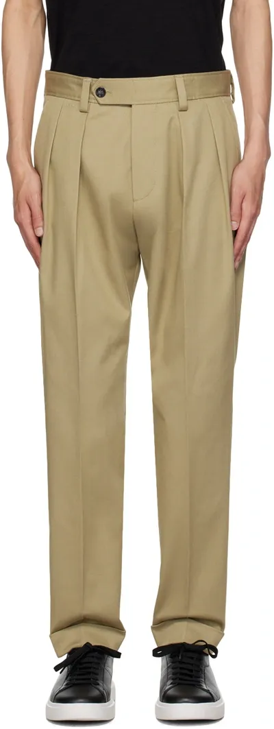 Hugo Boss Khaki Pleated Trousers In 336 - Light/pastel G