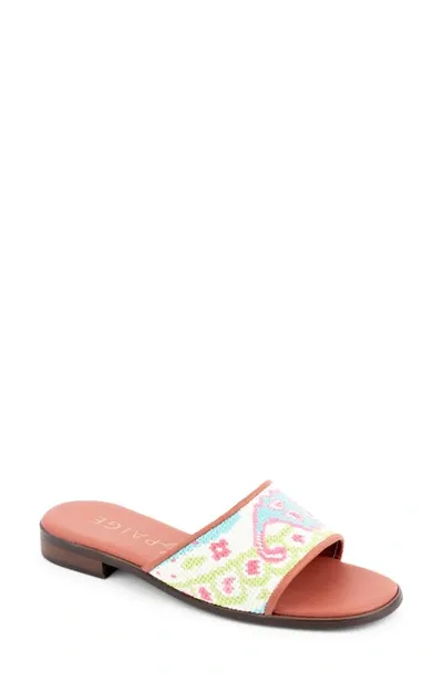 Bypaige Needlepoint Stitched Slide Sandal In Turq