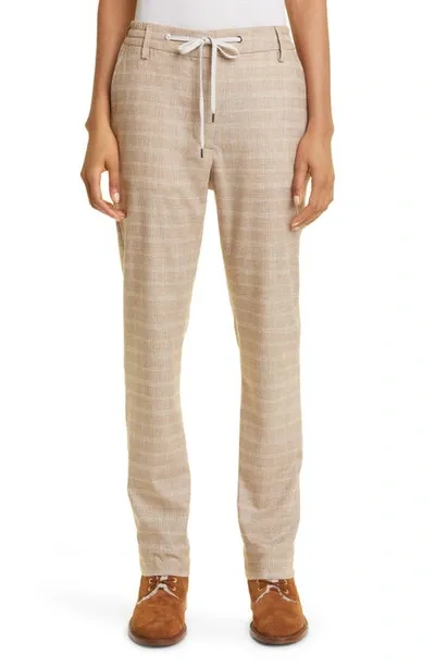 Eleventy Plaid Drawstring Waist Virgin Wool Blend Pants In Sabbia