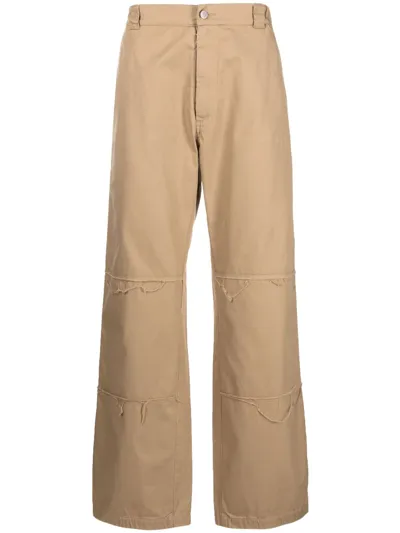 Mm6 Maison Margiela Raw-cut Edge Cotton Trousers In Neutrals