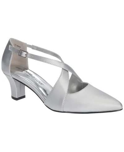 Easy Street Elegance Womens Satin Dressy Block Heels In Silver Satin