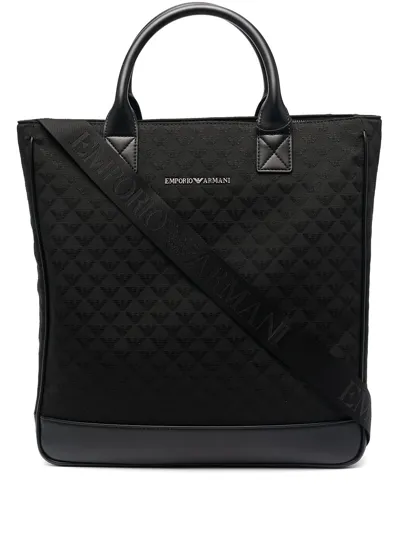 Emporio Armani Quilted Logo-lettering Tote Bag In Black