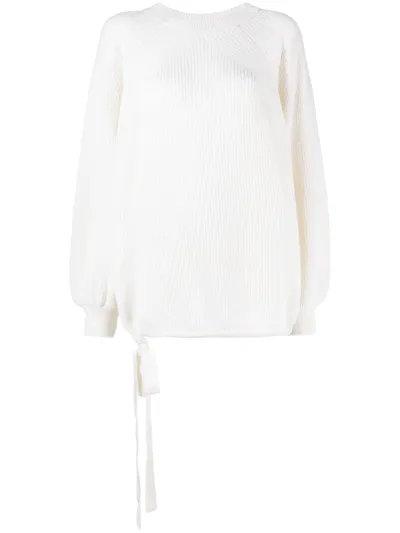 Msgm Puffball Ribbed-knit Jumper In White