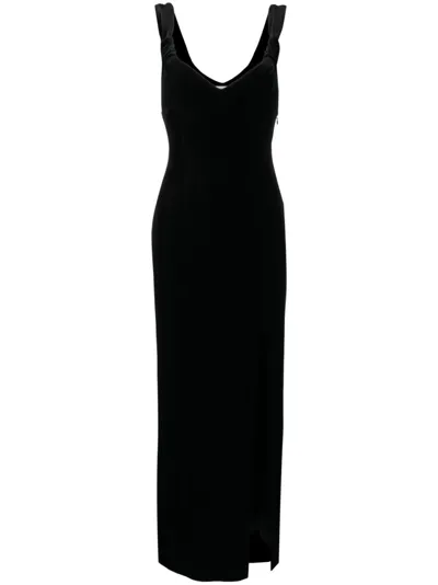 Galvan Liza Knotted Side-slit Velvet Gown In Black