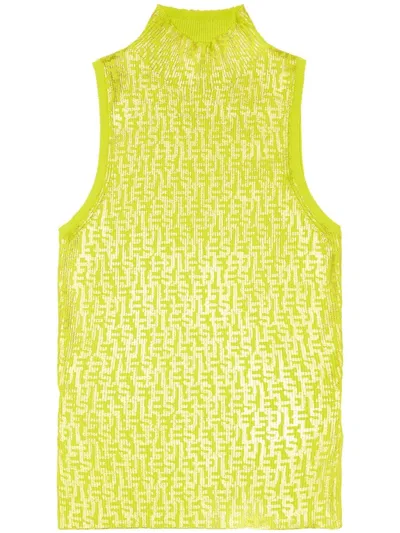 Diesel Monogram-print Cotton Tank Top In Yellow