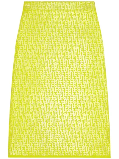 Diesel Monogram-print Knitted Midi Skirt In Yellow