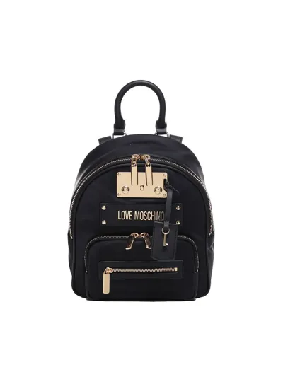 Love Moschino Logo Plaque Backpack In Black