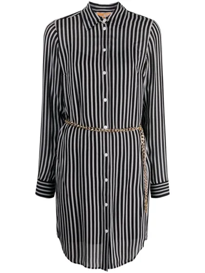 Michael Michael Kors Stripe-print Belted-waist Shirtdress In Black