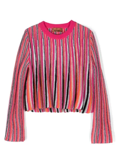 Missoni Kids' Striped Intarsia-knit Jumper In Pink