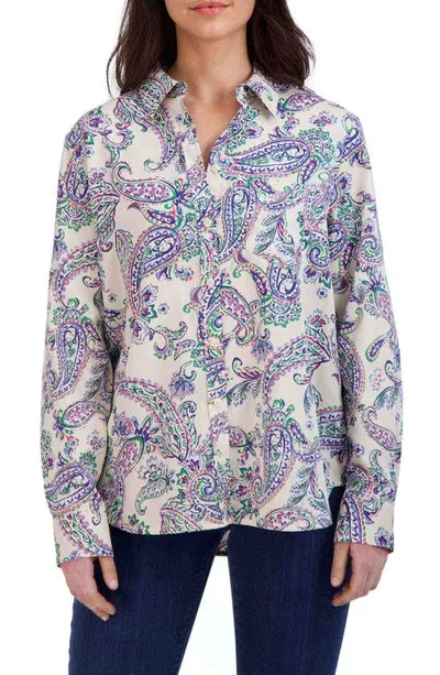 Foxcroft Paisley Print Cotton Blouse In White