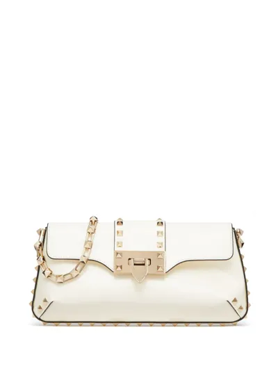 Valentino Garavani Rockstud Leather Shoulder Bag In White