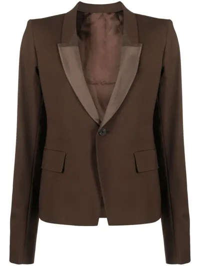 Rick Owens Shawl-lapels Single-breasted Blazer In Brown