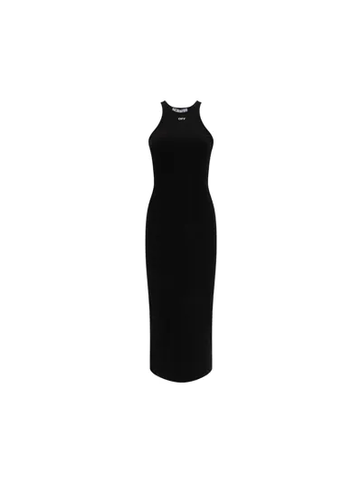 Off-white Long Ribbed Dress In Black