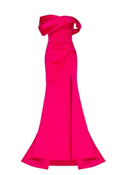 Milla Fuchsia Princess Strapless Gown With Thigh Slit