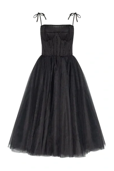 Milla Black Tie-strap Cocktail Dress With The Elegant Corset Embroidery