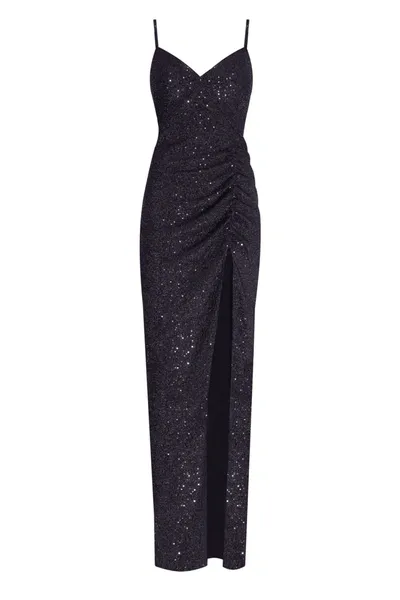 Milla Spectacular Sequined Maxi Gown On Long Spaghetti Straps In Black