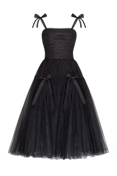 Milla Adorable Midi Tie-strap Black Tulle Dress