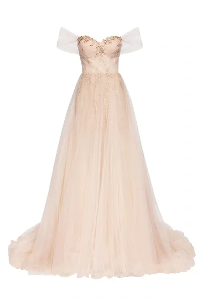 Milla Off-shoulder Neckline Gown In Peach