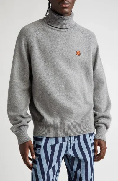 Kenzo Boke Flower Roll-neck Wool Jumper In Pearl Gray