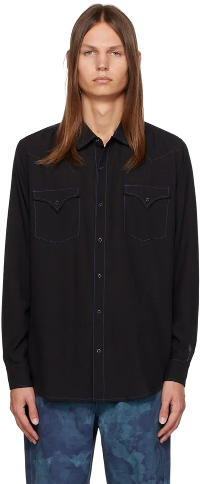 Double Rainbouu Black Contrast Shirt In Black Elec Blue