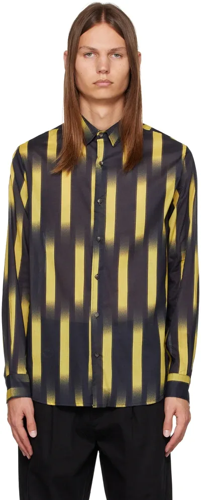 Double Rainbouu Black & Yellow Sundown Shirt In Ghost Stripe Yellow