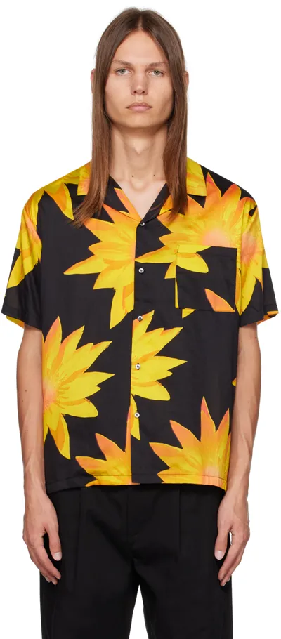 Double Rainbouu Black & Orange Printed Shirt In Gold Lotus