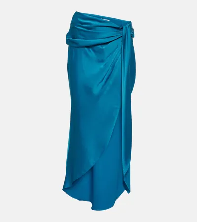 Simkhai Elisabetta Draped Satin Midi Skirt In Blue